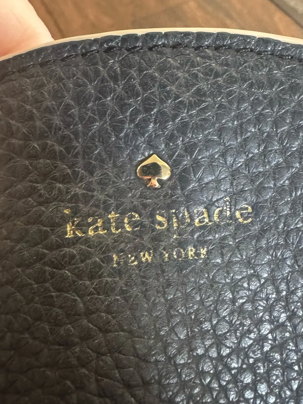 kate spade Dark Navy Pebble Leather Scallop-Top Tote with Cream Trim